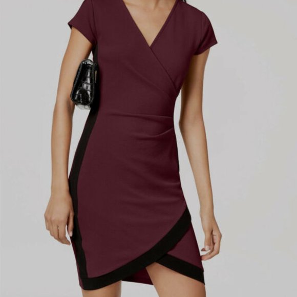 Almost Famous Dresses & Skirts - Almost Famous Crave Fame Burgundy Faux Wrap Dress